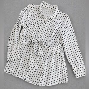 Elle polka dot blouse black white long sleeve size XL